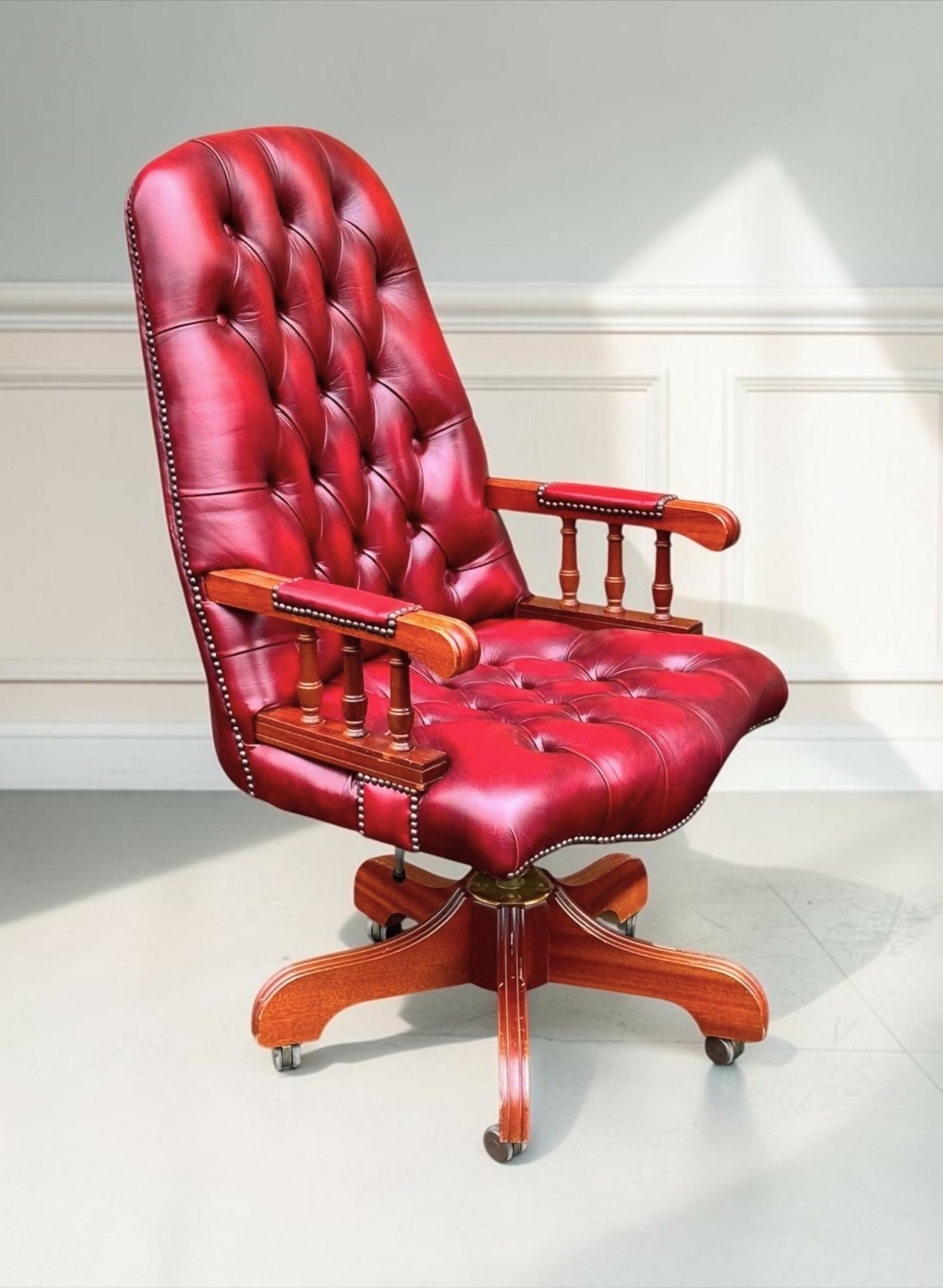 Red Leather Chesterfield Office Chair - Directors Chair