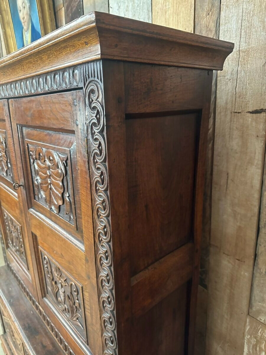 Antique Carved Welsh Oak Hall Livery Cupboard, c 1890