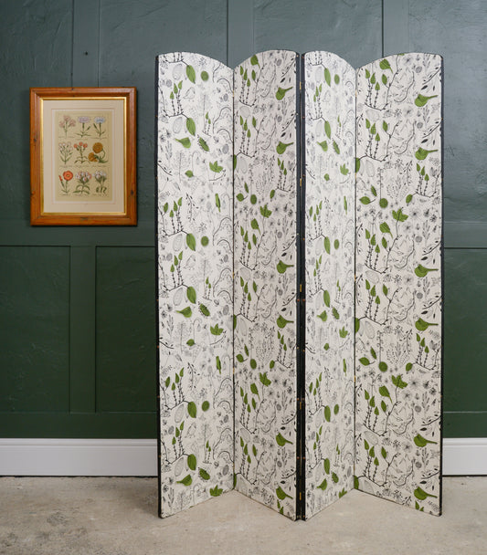 Fabric Panel Folding Room Divider with Ikea Green Birds Fabric