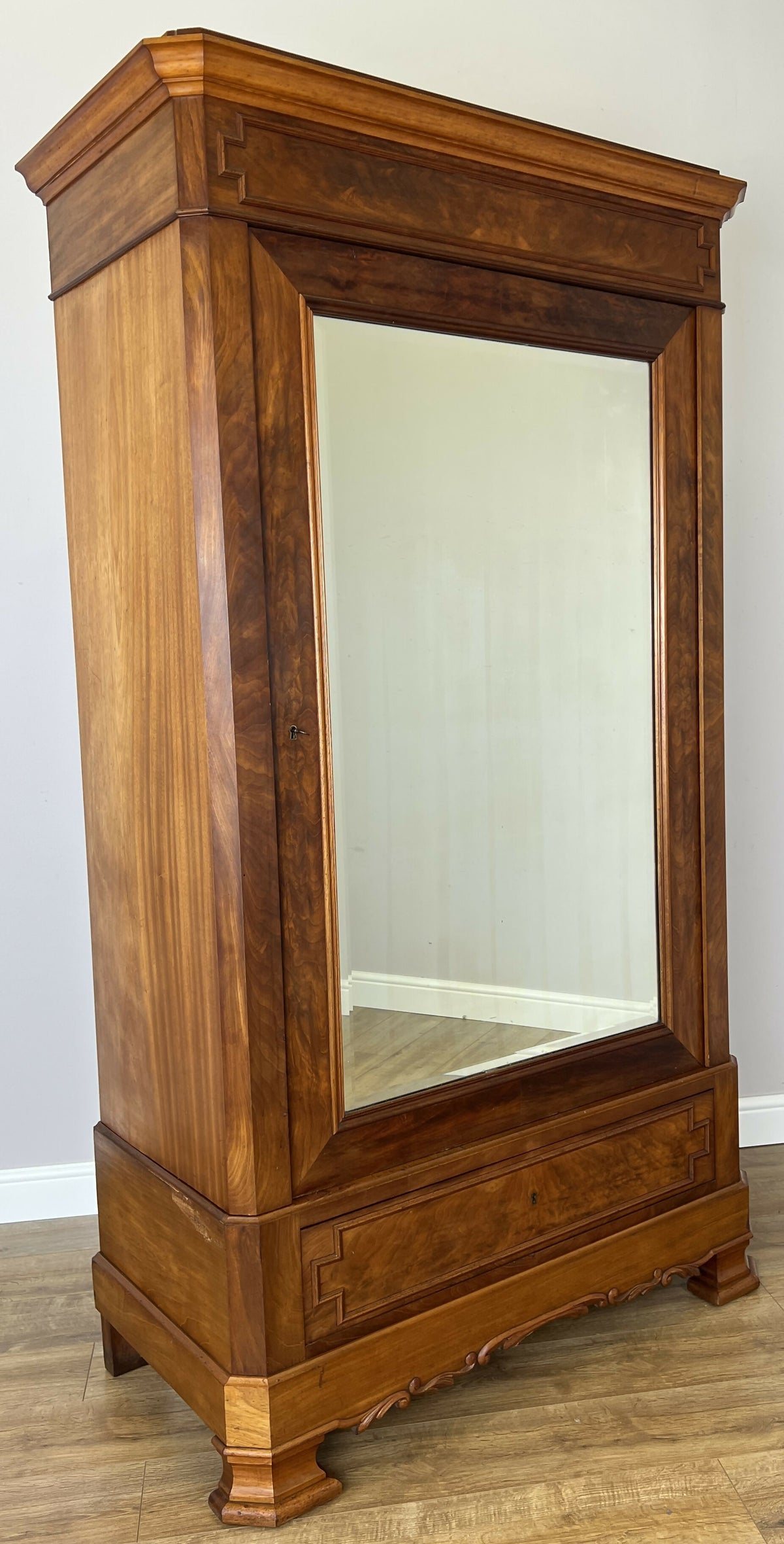 Wardrobe Antique French Walnut Burr Mirrored Storage Armoire LOT 6511