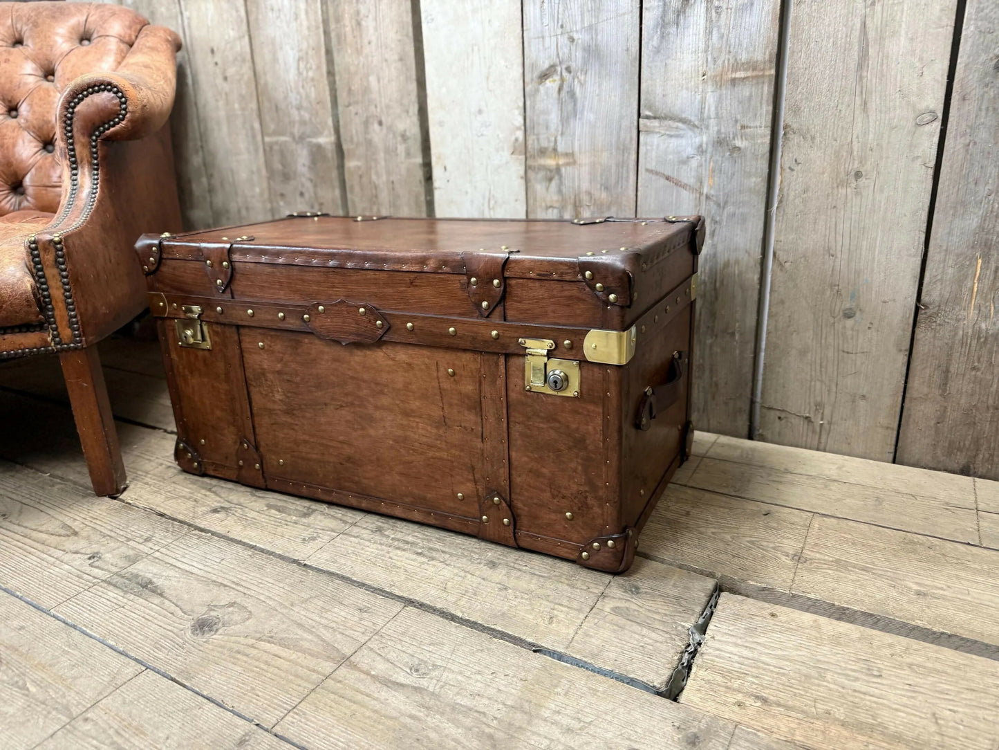 Luxury Hand dyed medium oak leather storage trunk