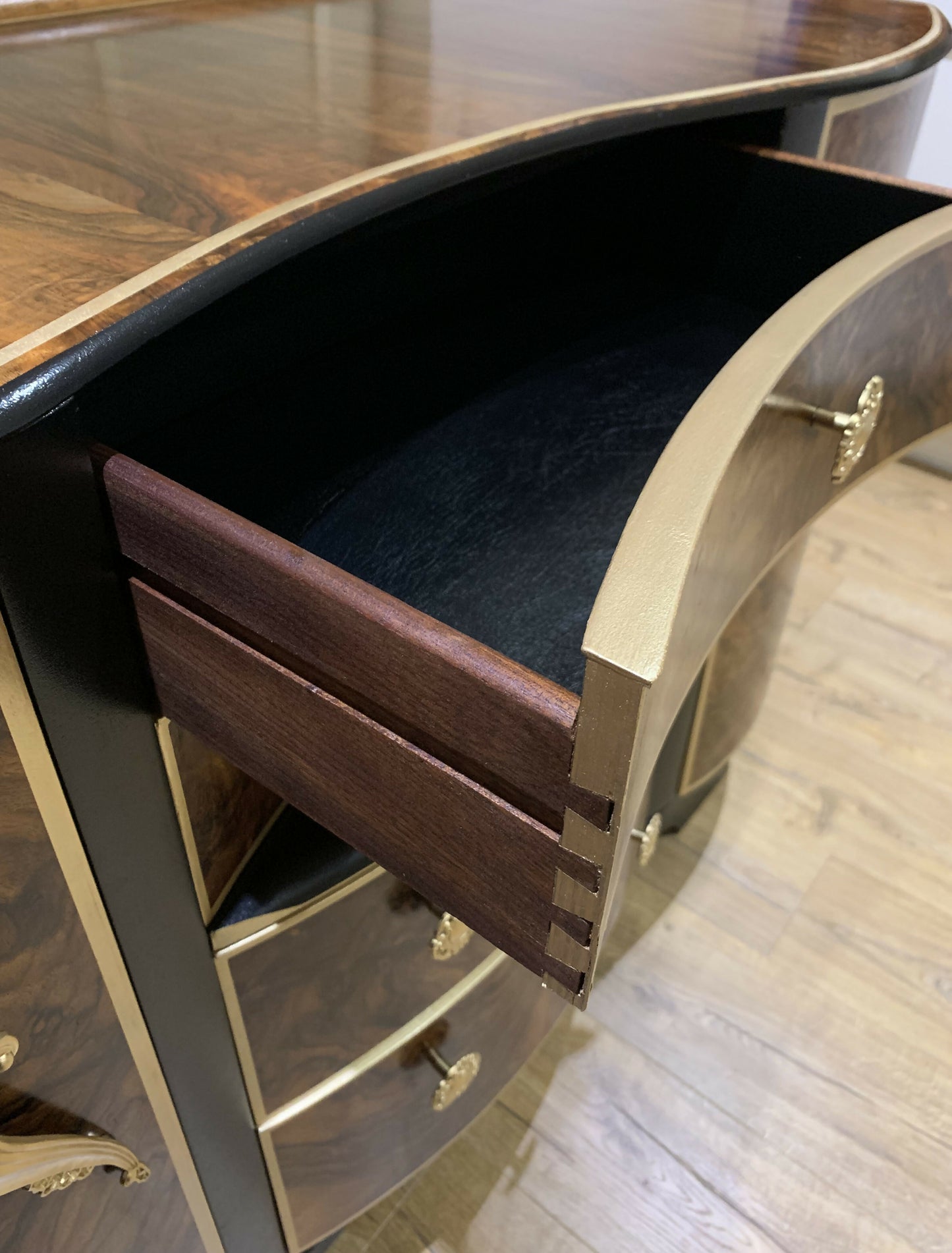 Large Art Deco Walnut and Gold Sideboard / Drinks Cabinet