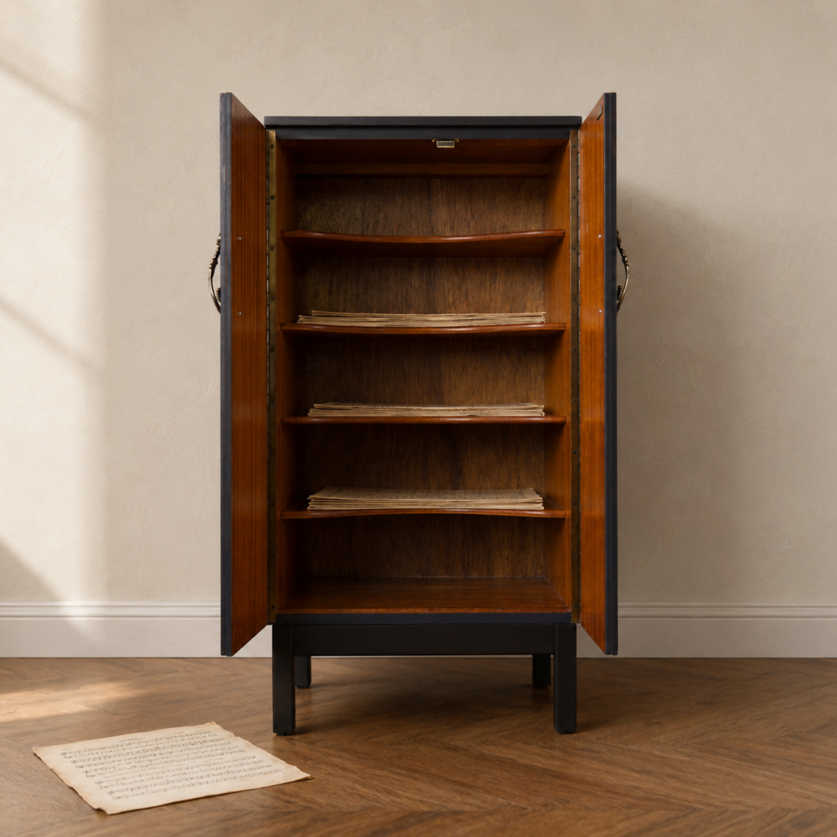 Upcycled Celestial Forest Music Cabinet, Midnight Blue Storage Cupboard