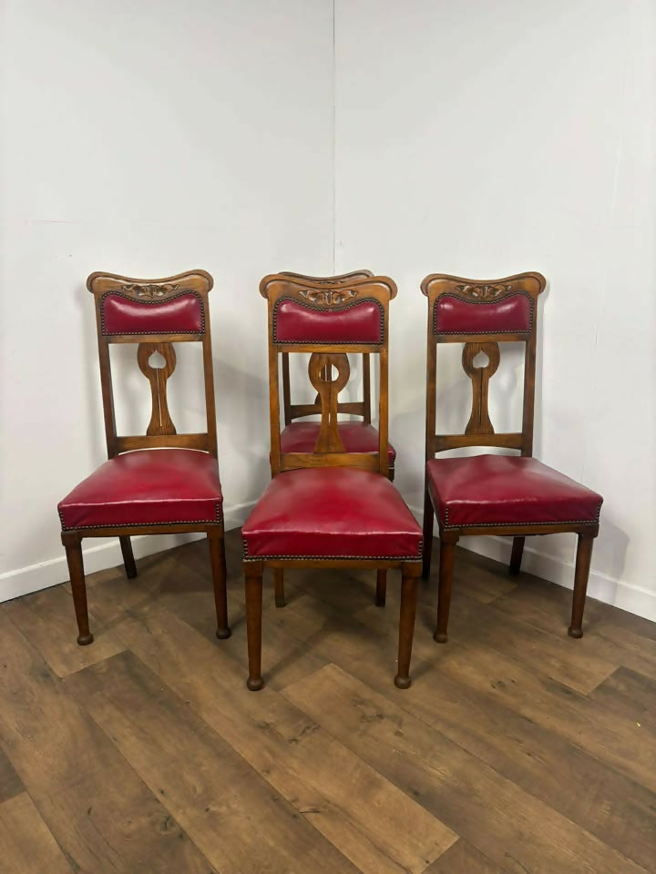 Set of Four Early 20th Century Oak Art Nouveau Dining Chairs
