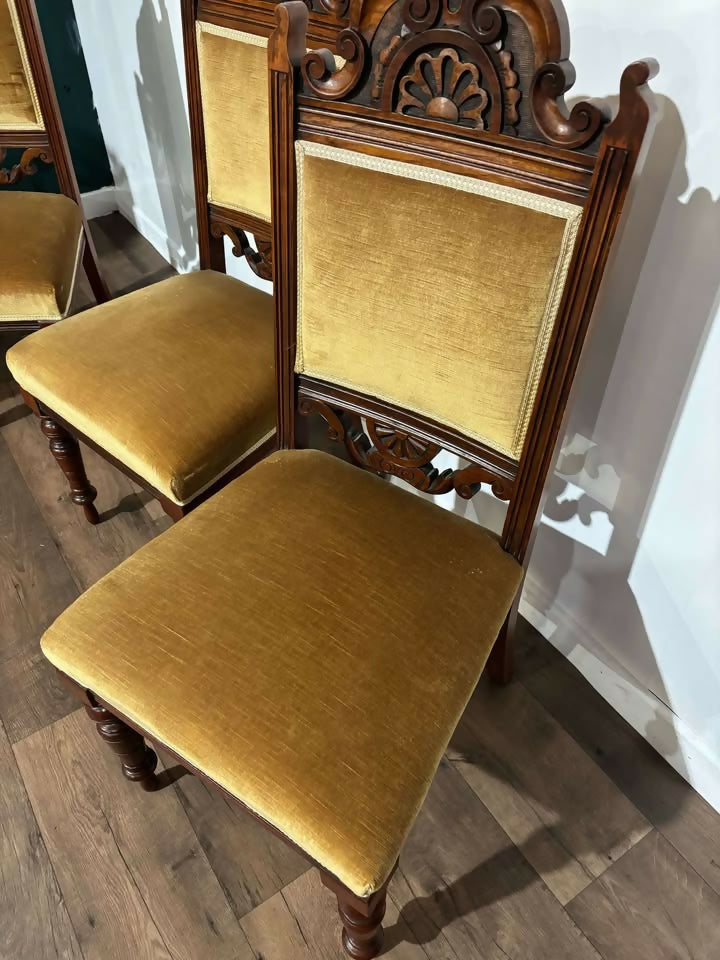 Four Edwardian Carved Walnut Dining Chairsx