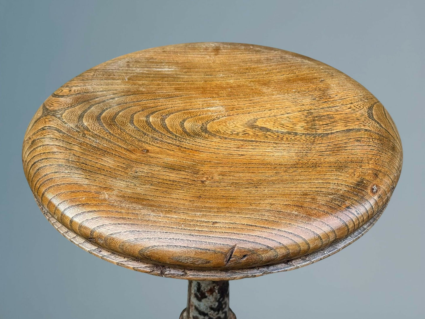 Vintage Industrial Antique Cast Iron and Elm Stool