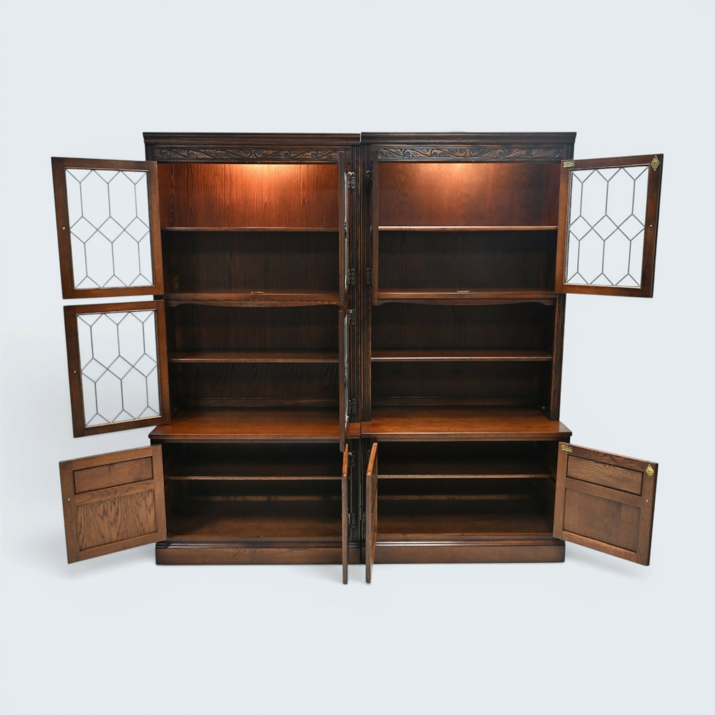 Old Charm Large Wall Unit Display Cabinet Bookcase Tudor Brown FREE UK Delivery