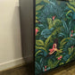 Contemporary Modern Sideboard Painted Black Tropical Bird Palm Tree Print. Sold Message For Commission