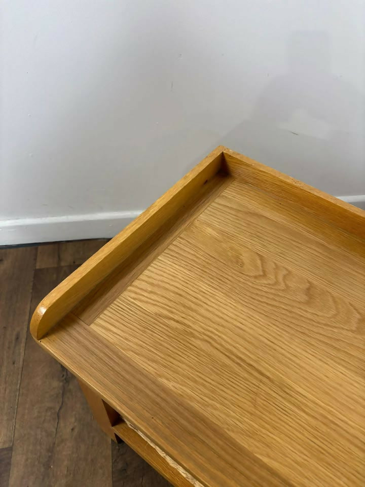 Modern Oak Storage Bench With Two Wicker Drawers