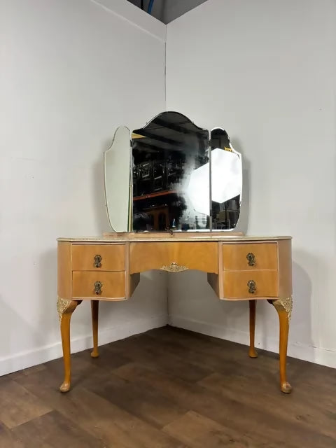 Vintage Walnut Triptych Dressing Table