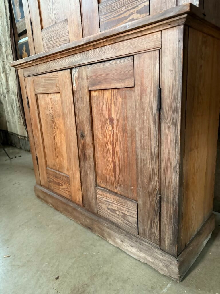 Vintage Early Victorian Tall Pine Housekeeper Pantry Kitchen Larder Shelves Double Cupboard, c.1820