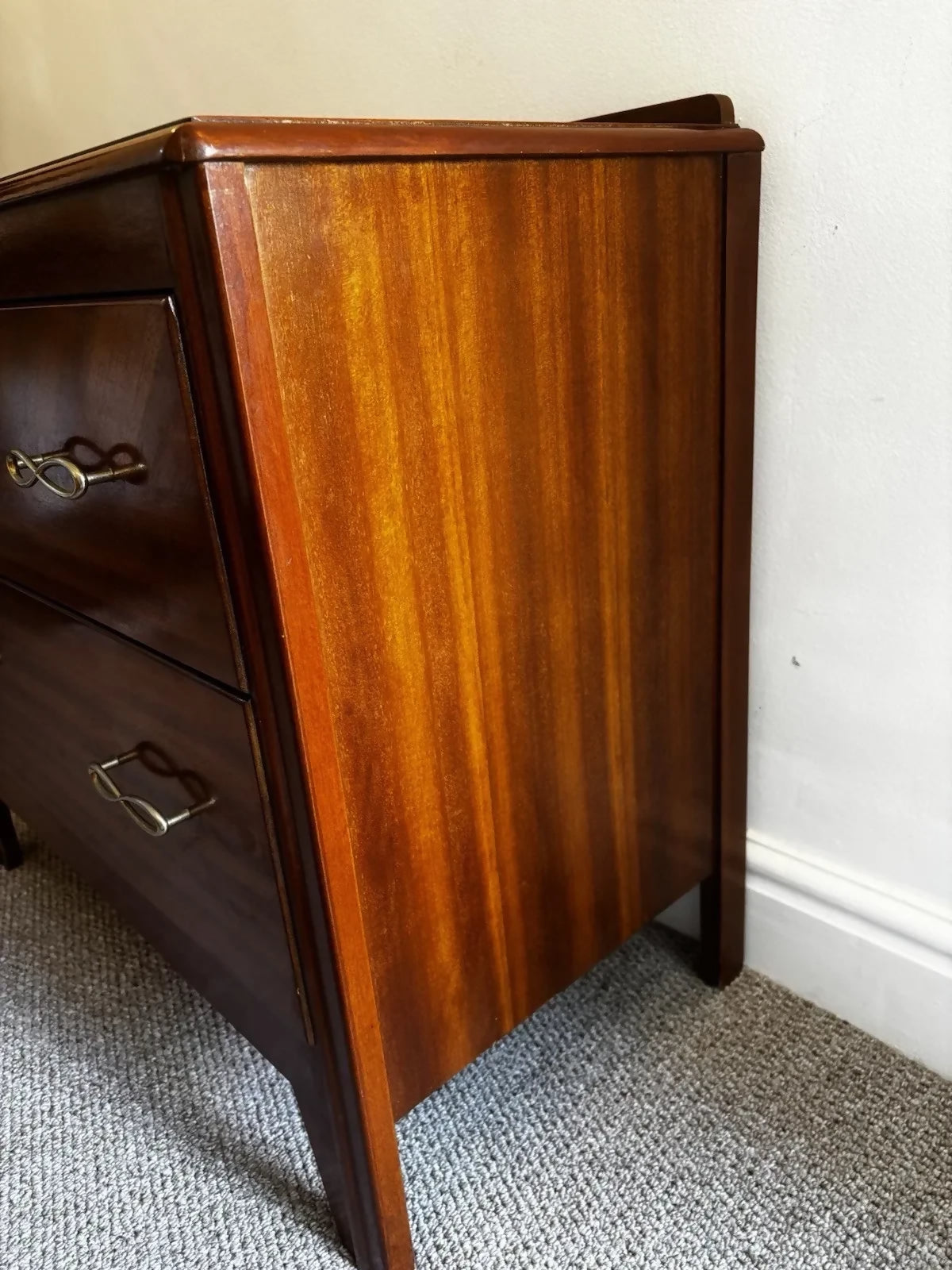 Vintage Lebus Chest of Drawers Deep 2 Drawer Mid Century Brass Infinity Handles