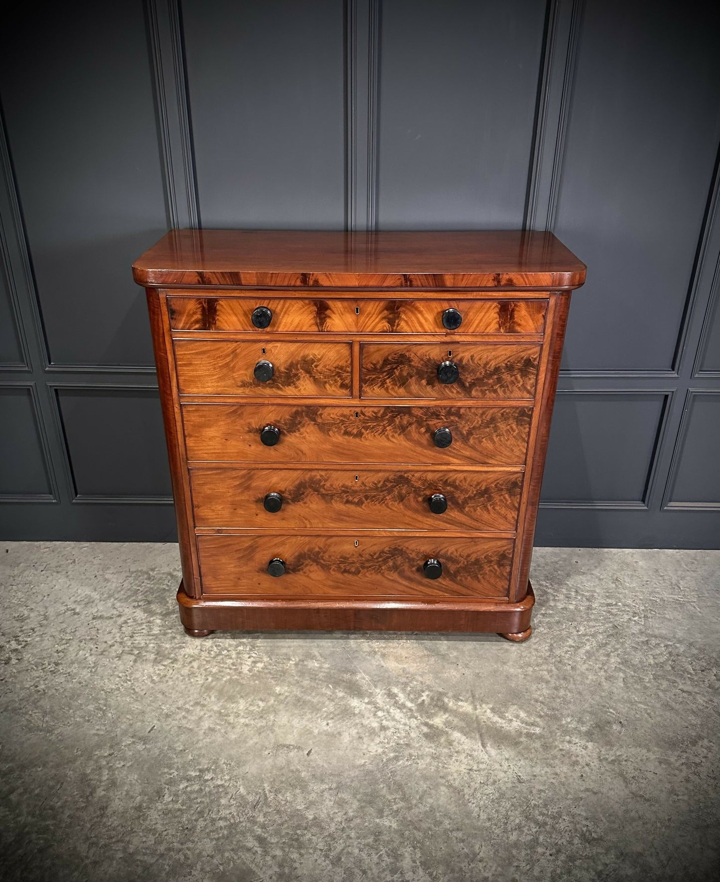 Large Vintage Victorian Tallboy Flame Mahogany Chest Of Drawers