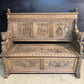 French Carved Oak Tavern Scene Bench