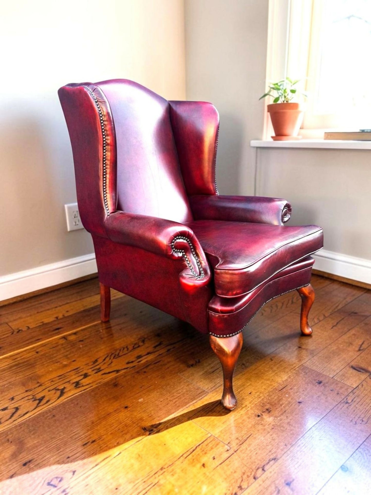 Queen Anne High Back Chesterfield Leather Armchair