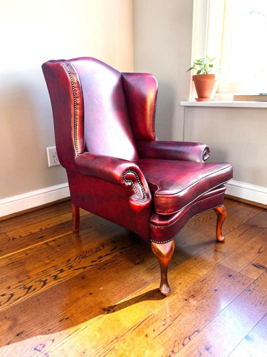 Queen Anne High Back Chesterfield Leather Armchair