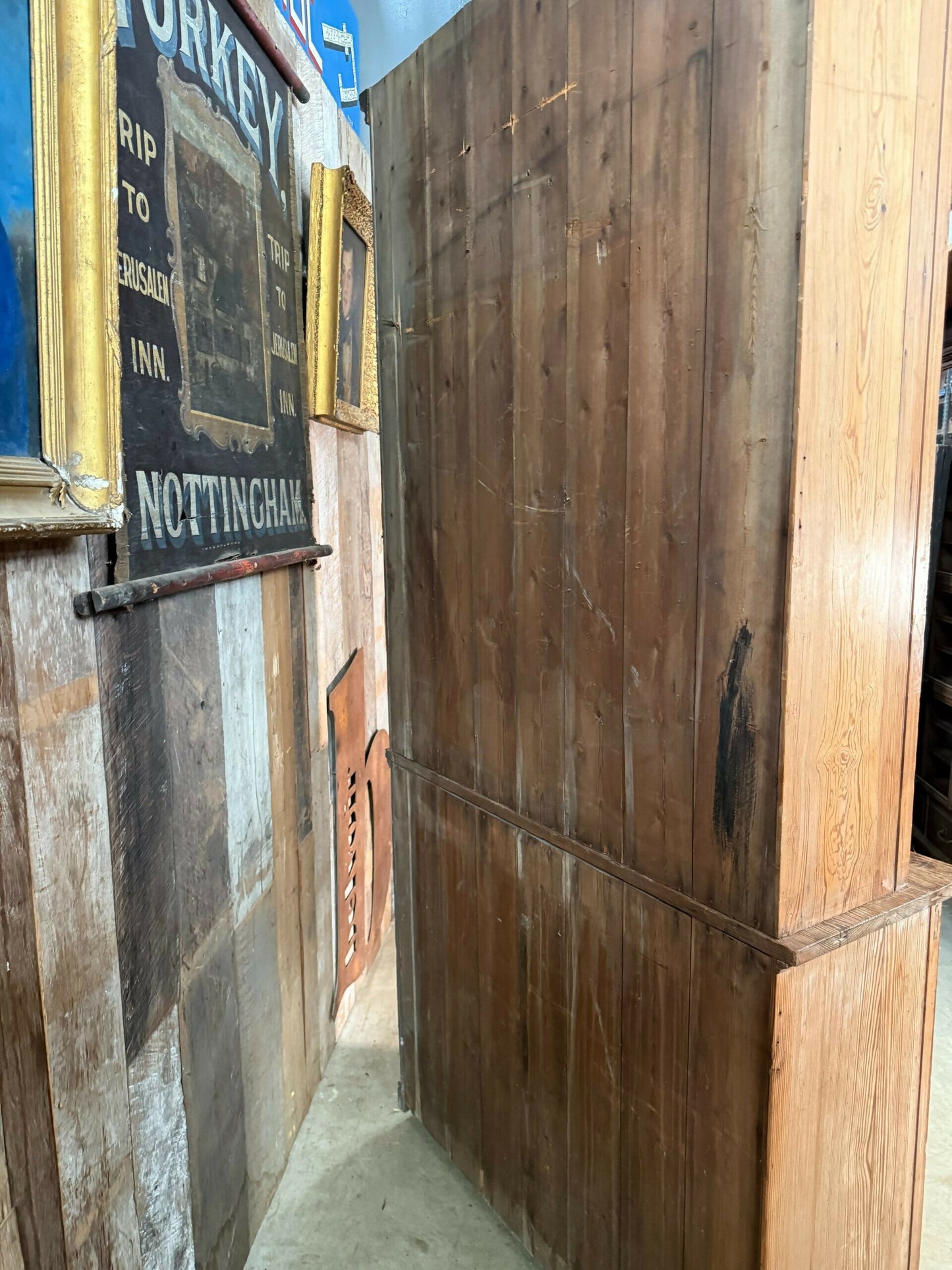 Vintage Early Victorian Tall Pine Housekeeper Pantry Kitchen Larder Shelves Double Cupboard, c.1820