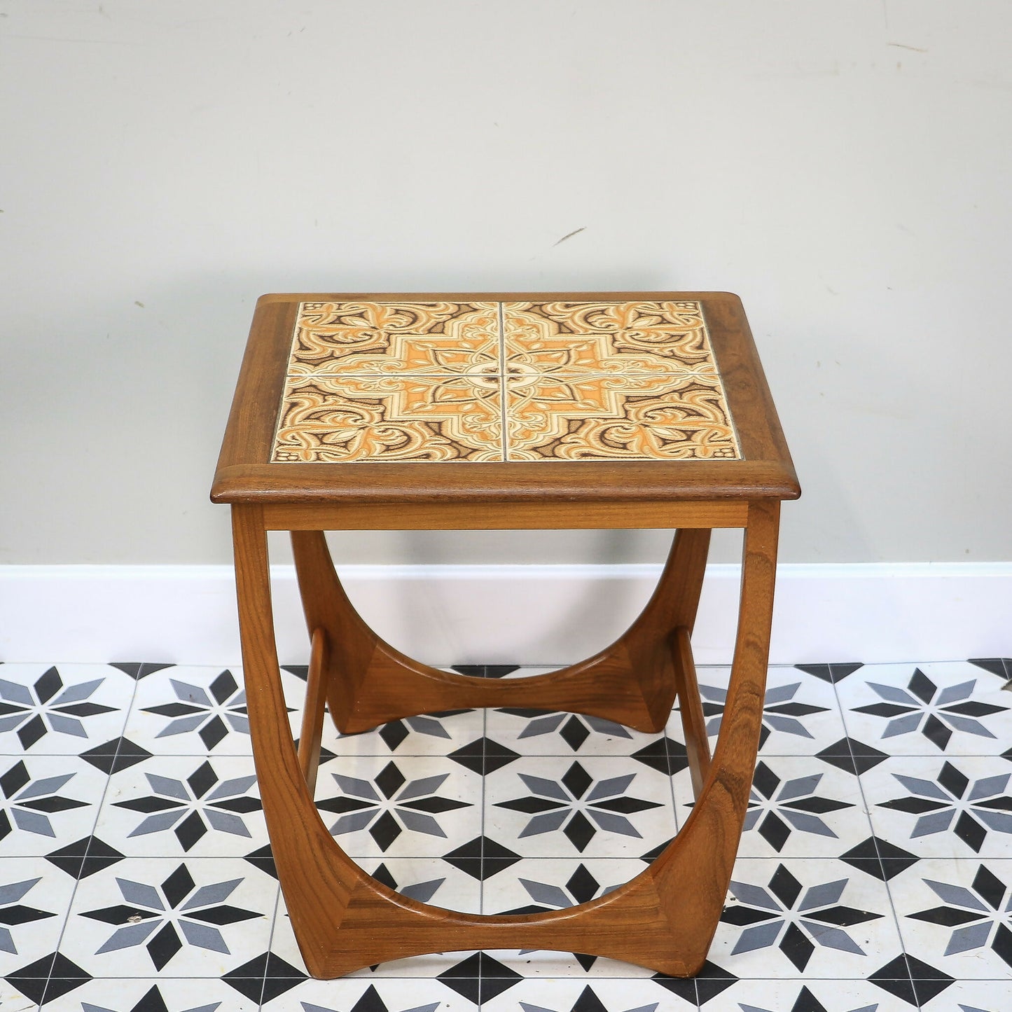 G Plan Astro Teak Side table Lamp table with retro tiled top