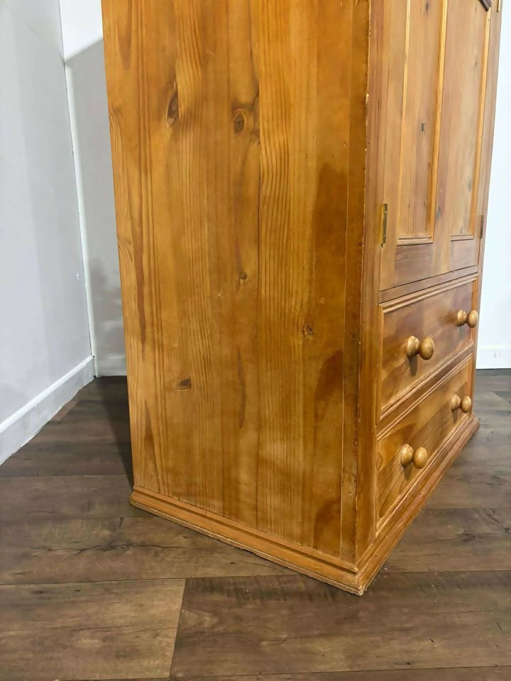 Waxed Solid Pine Two Door Wardrobe / Hall Cupboard