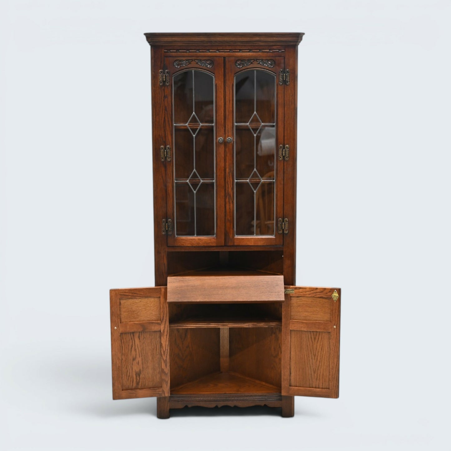 Old Charm Corner Display Cabinet with Leaded Glass Tudor Brown FREE UK Delivery*