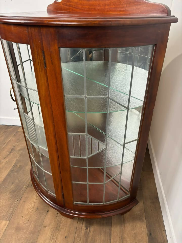 Vintage Mahogany Bow Fronted Display Cabinet with Leaded Glass
