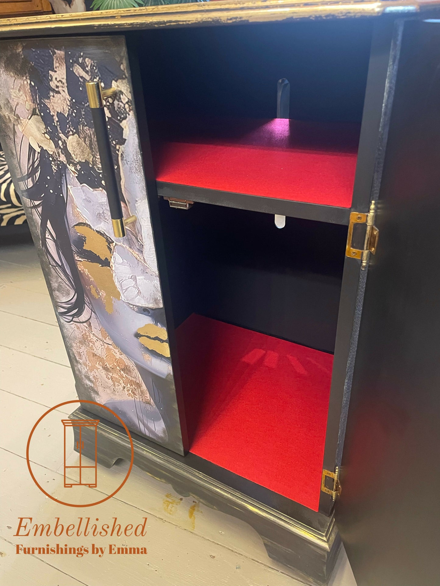 Black & Gold cabinet, media , storage