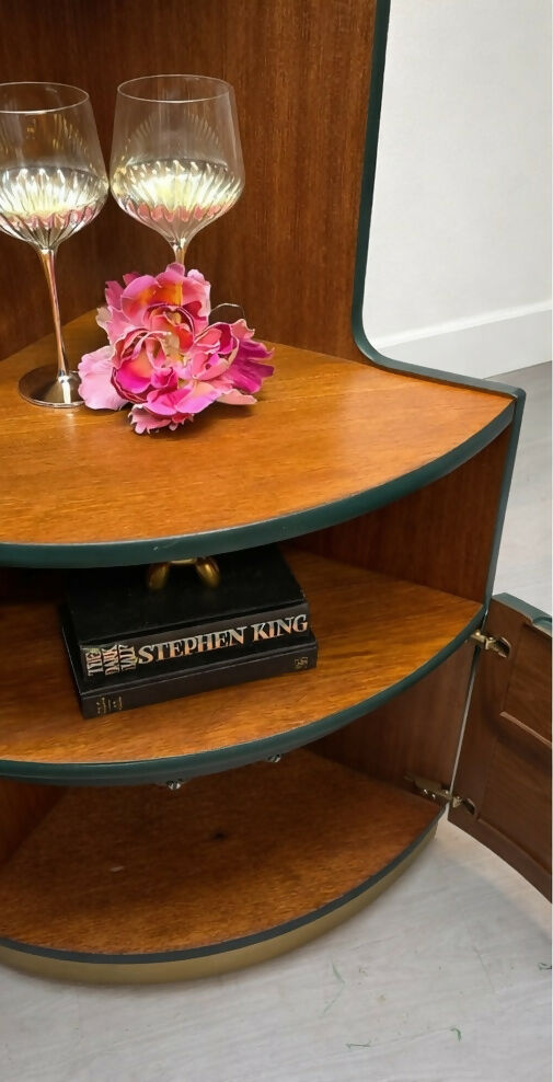 Mid century modern nathan corner unit,drinks cabinet in green and gold
