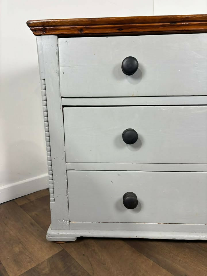 Victorian Pine Three Drawer Painted Chest with Stripped Top