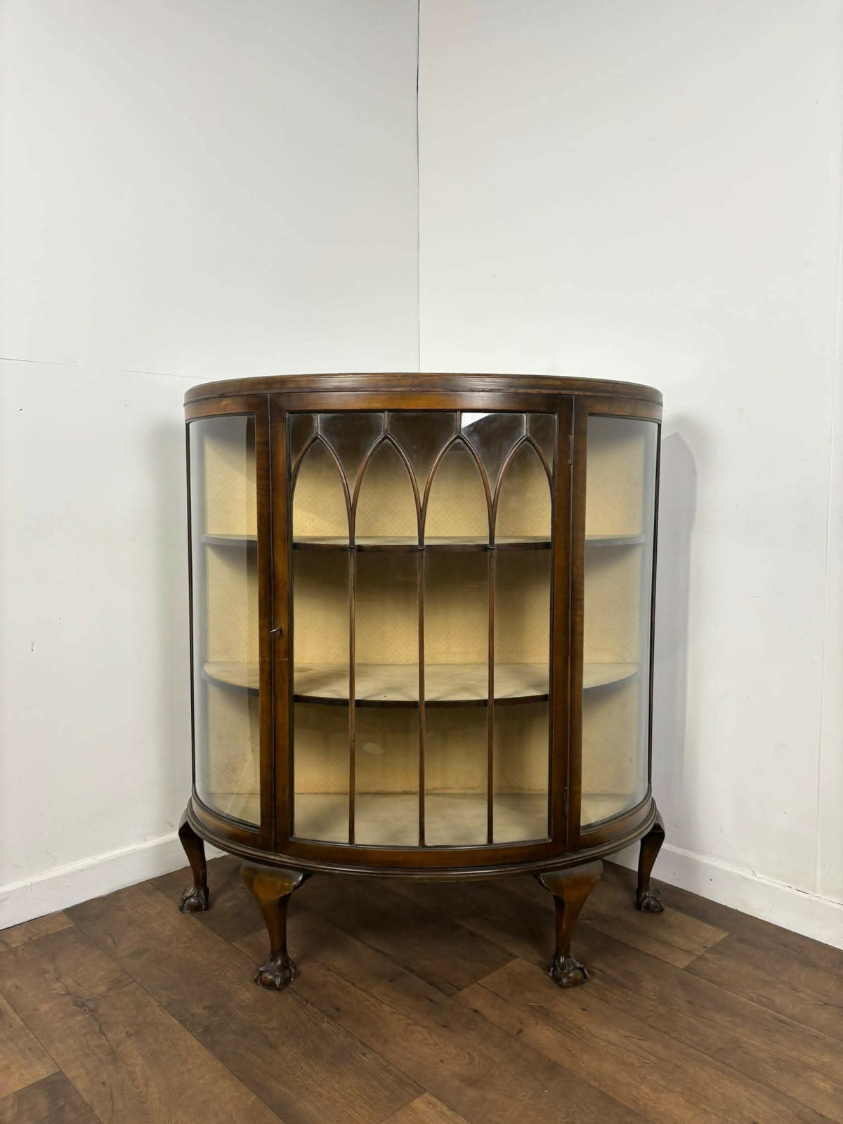 Vintage Walnut Bow Front Display Cabinet