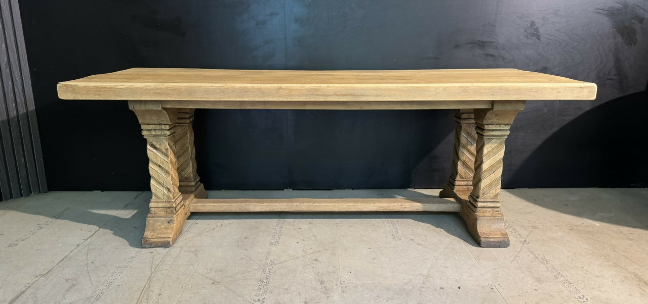 French Bleached Oak Farmhouse Dining Table