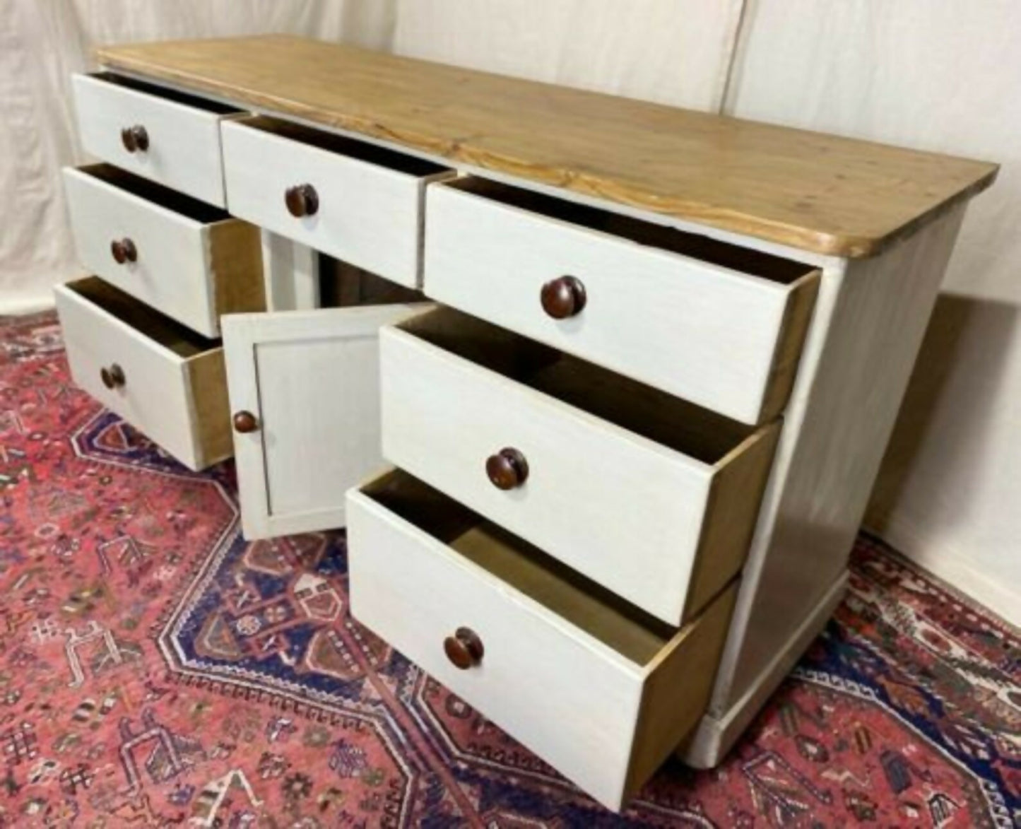 Antique Victorian Pine Breakfront Sideboard Base Unit, c 1870