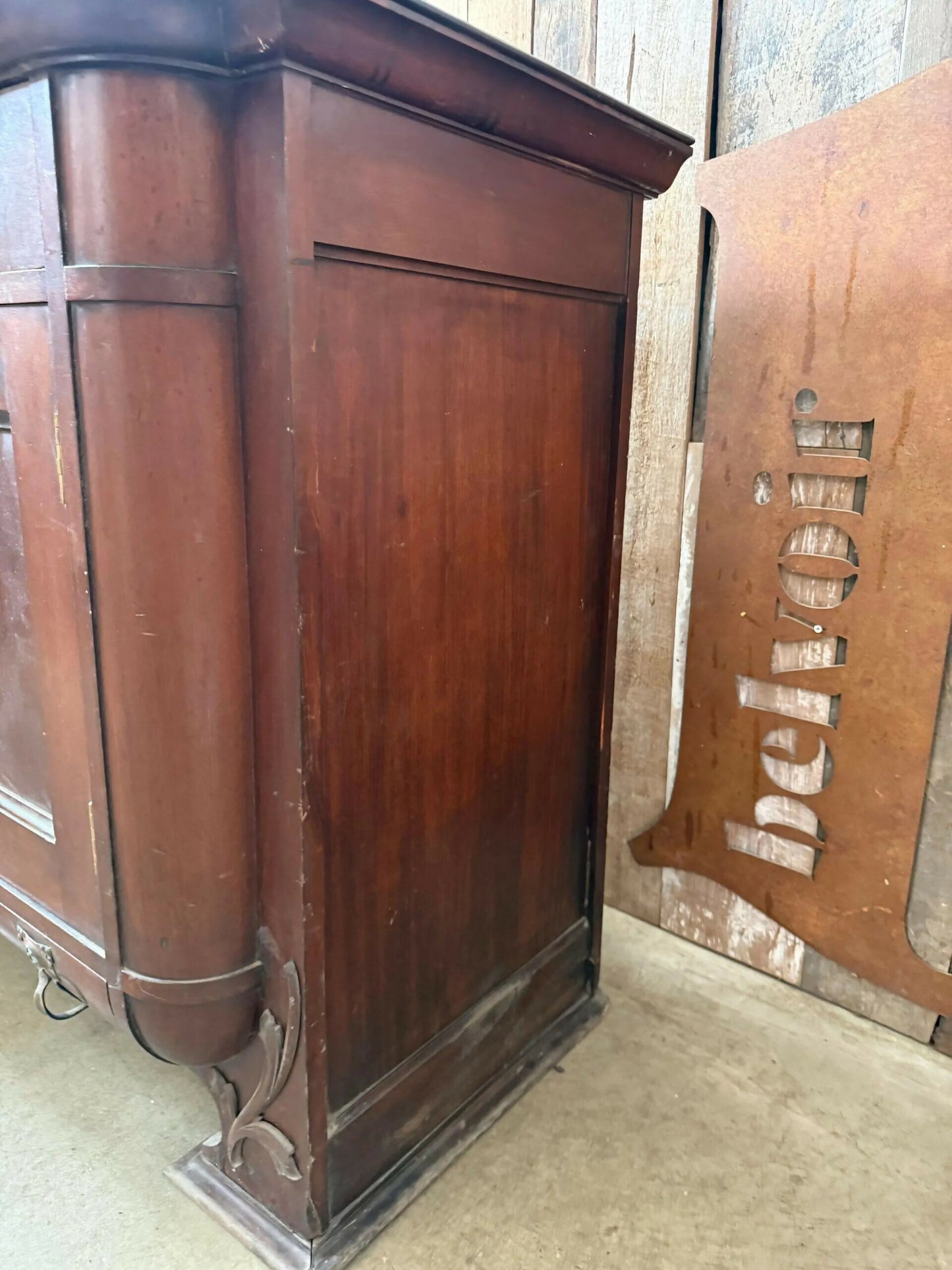 Antique Mahogany Arts And Crafts Art Nouveau Period Breakfront Buffet Sideboard Hall Dining Cupboard, Ruskin, Shapland And Petter C 1920