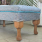 Long, Low Footstool, Restored and Reupholstered in Top Quality Woven Fabric.Teak wood feet. Newly Reupholstered.
