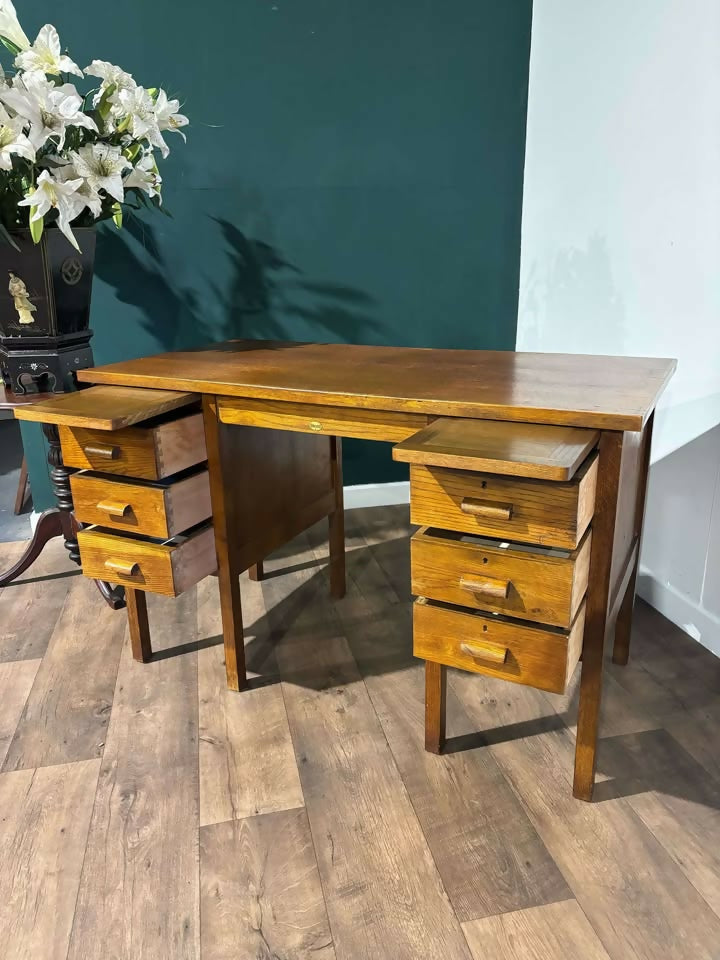 1950’s Oak Kneehole Teachers Desk77