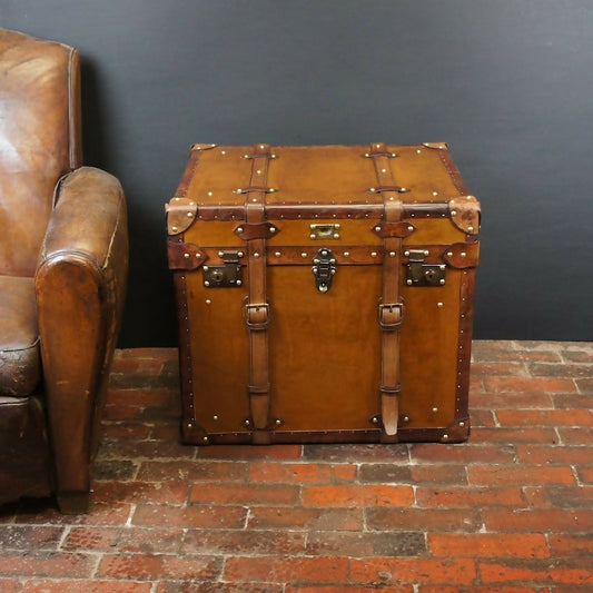 Handmade English Large Belted Occasional Side table Storage Trunk