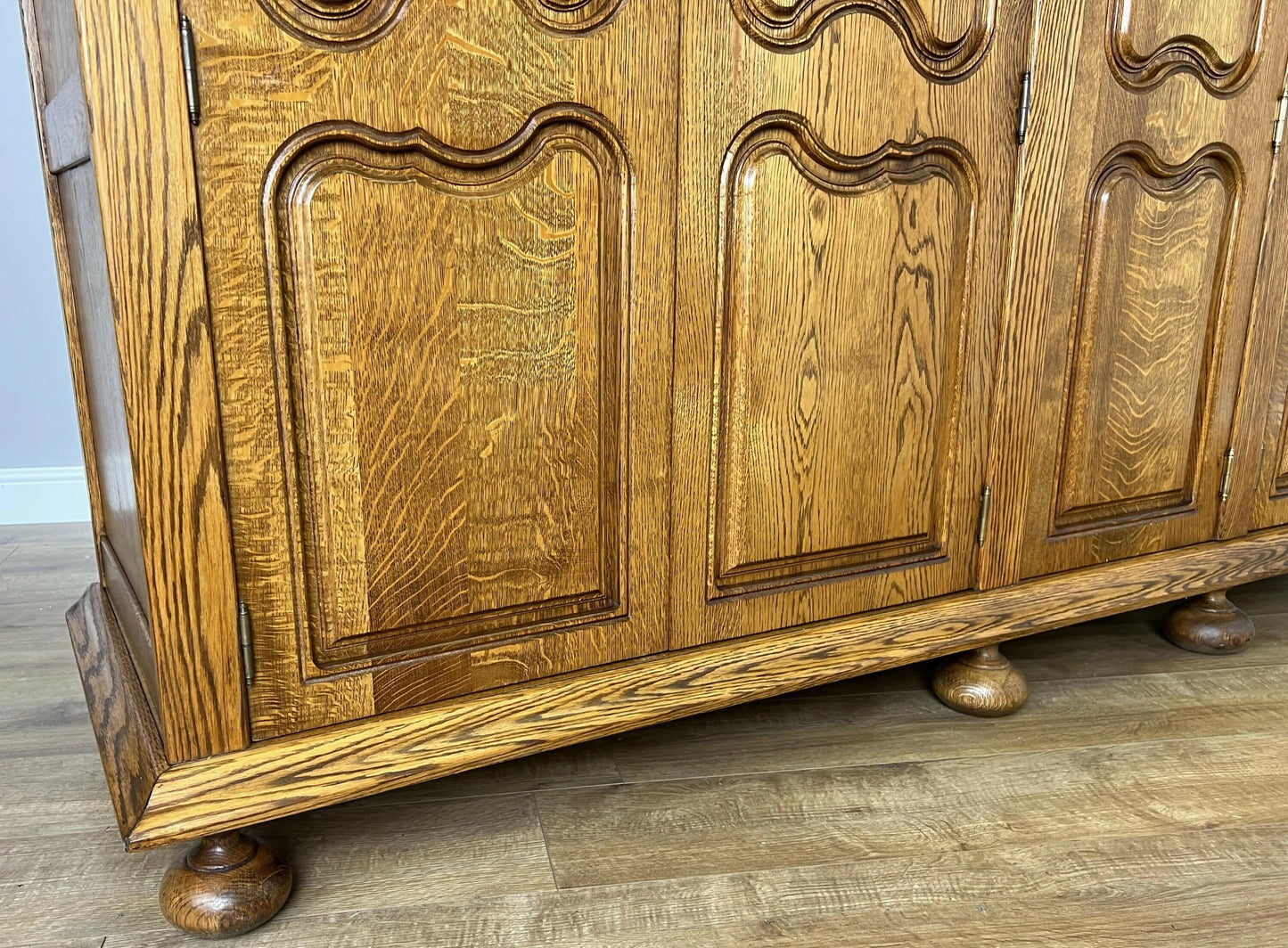 Wardrobe Vintage French Style Oak Five Door Carved Armoire Cabinet LOT 6111