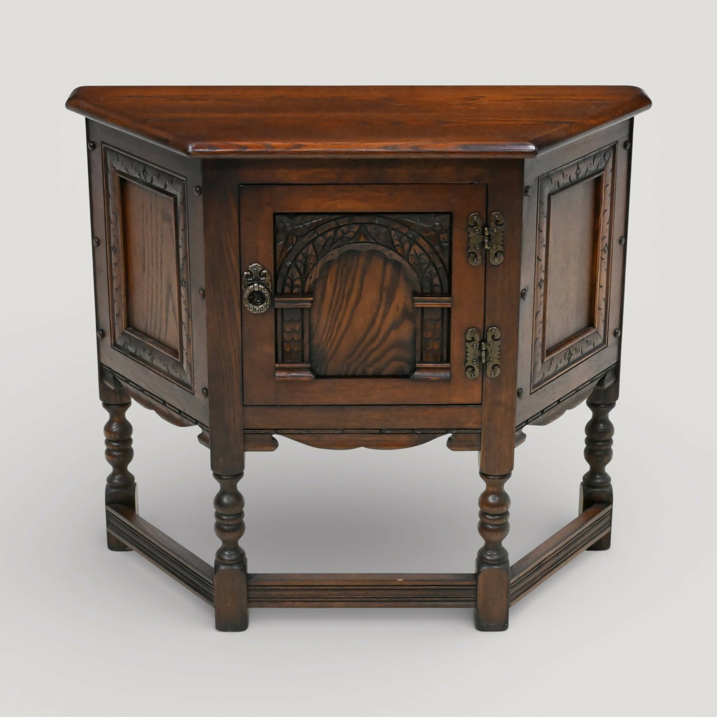 Old Charm Canted Table With Cupboard Hall Table In Tudor Brown FREE UK Delivery. SBR11120/3010E
