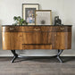 Mid Century Modern Sideboard, Dark Wood and Black Drinks Cabinet, Gold Interior, Original Handles, Crocodile Pattern TV Stand
