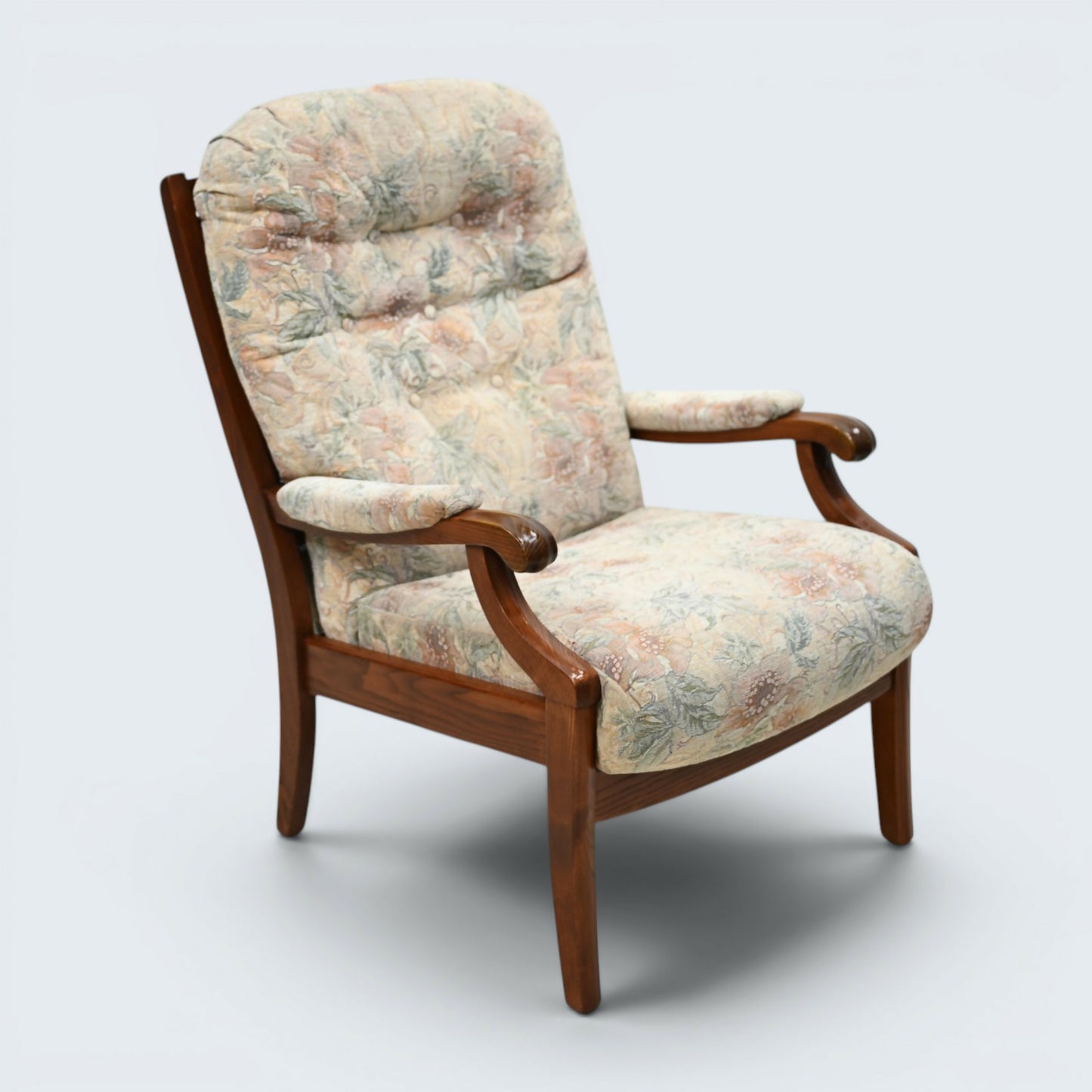 Ercol Style Armchair Easy Chair Very Sturdy Floral Upholstery FREE UK Delivery*