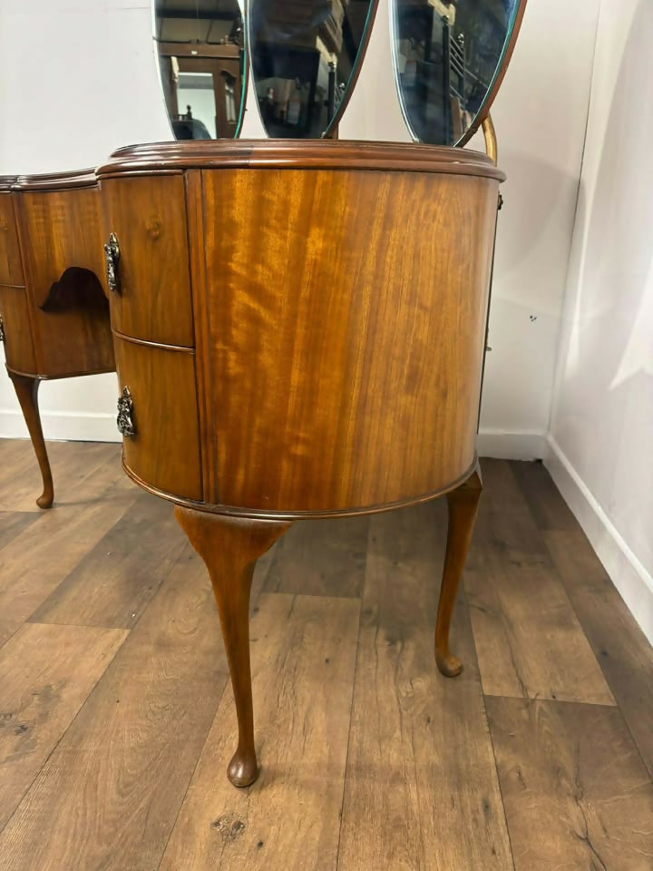 Vintage 1950s Walnut Kidney-Shaped Dressing Table