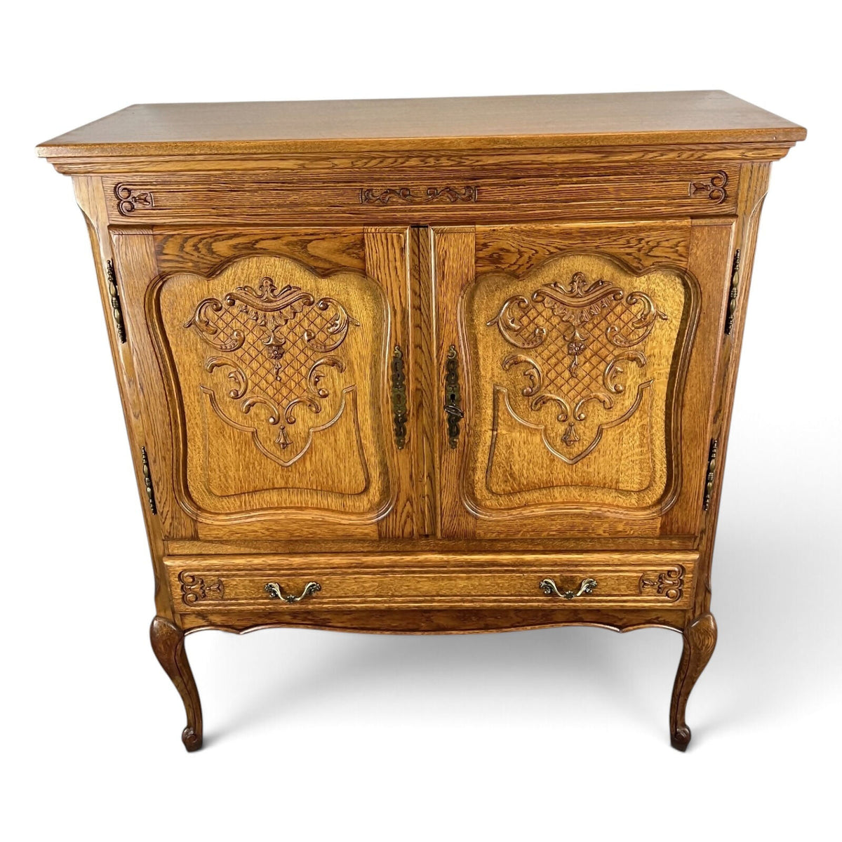 Cabinet Vintage French Louis XVI Style Oak Cupboard Carved Nightstand LOT 24342