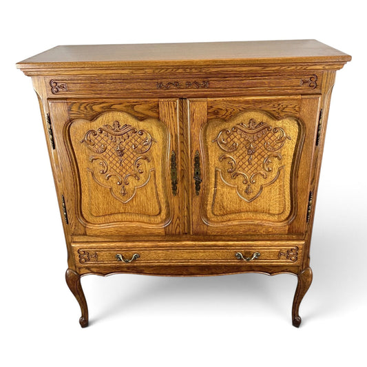 Cabinet Vintage French Louis XVI Style Oak Cupboard Carved Nightstand LOT 24342