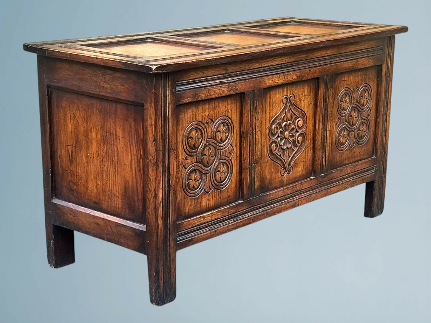 Carved Oak Blanket Box / Trunk G,T. Rackstraw of Worcester