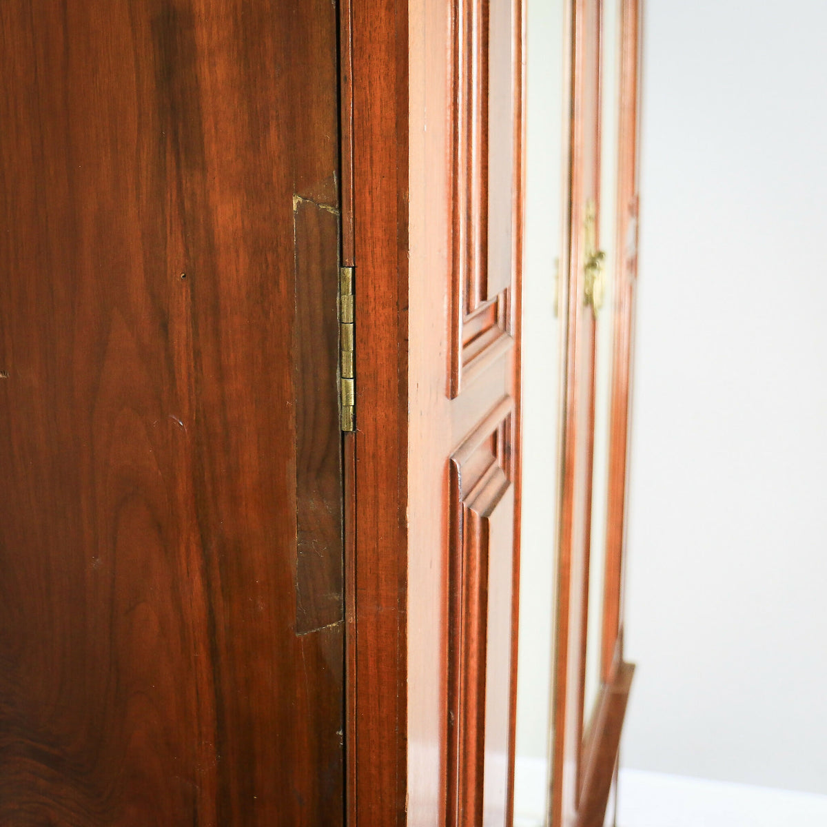 Antique Double Wardrobe Mirrored Doors and Drawers Late Victorian