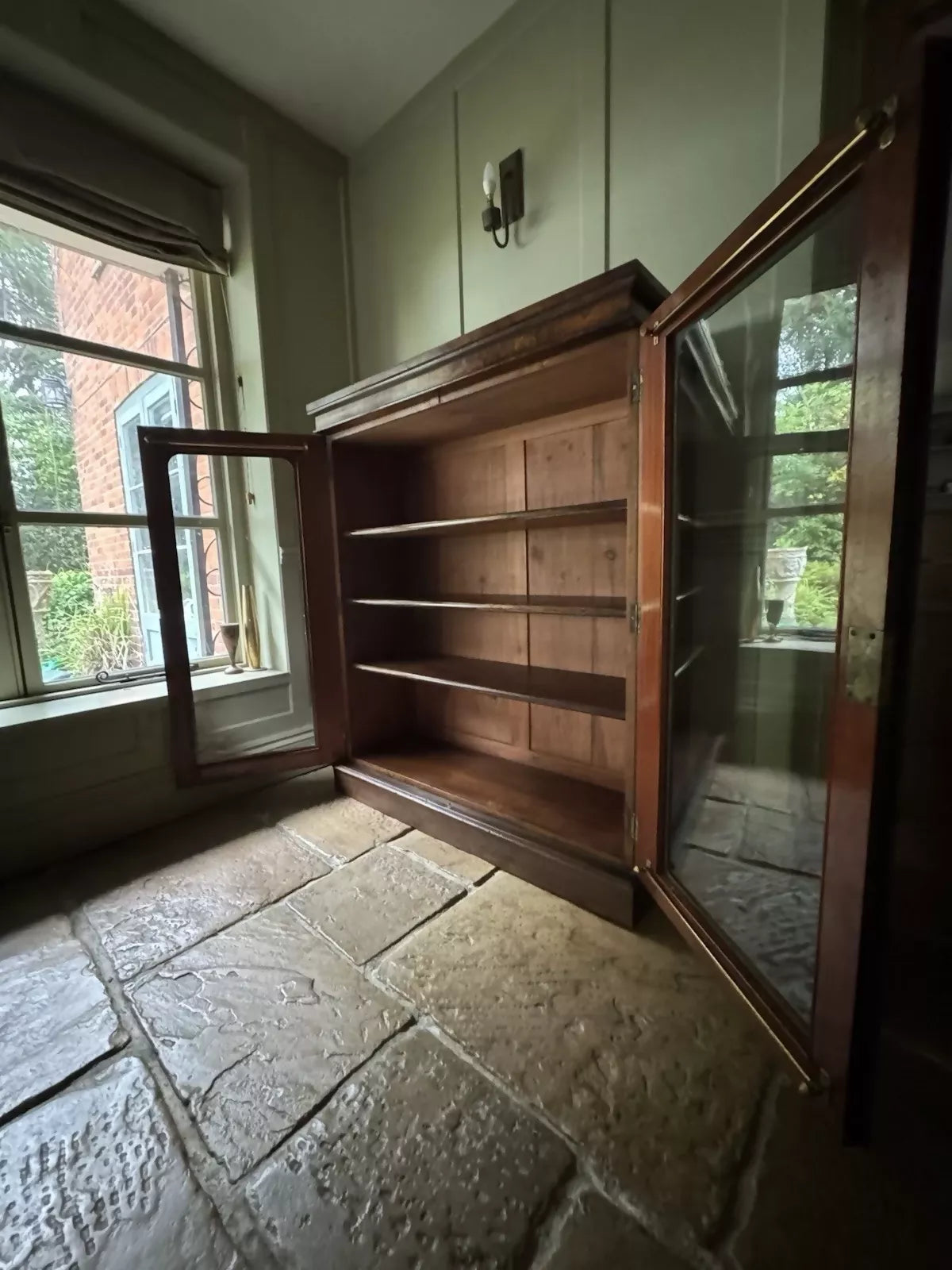 Vintage Victorian Burle Walnut Display China Bookcase Glazed Cabinet