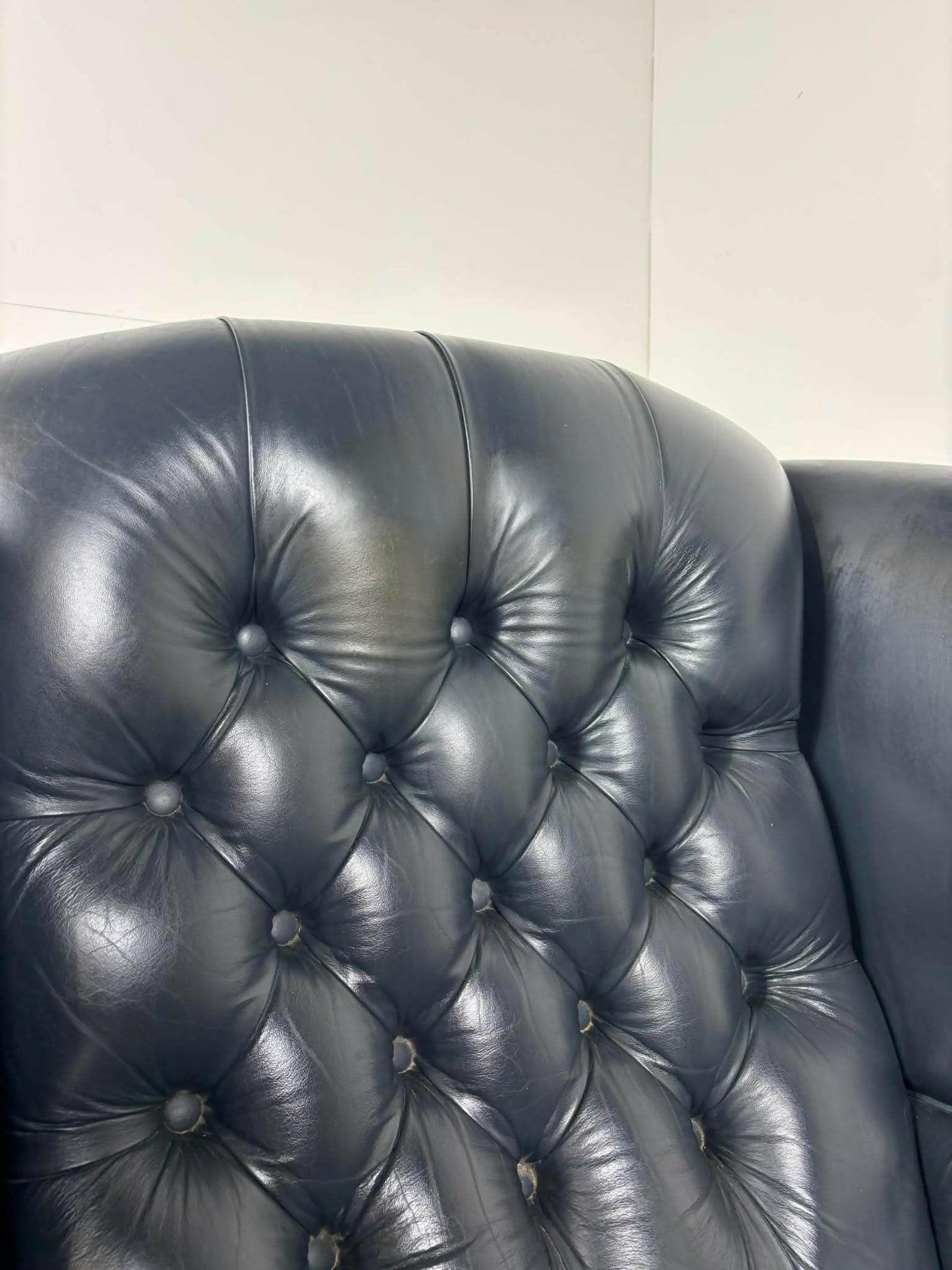 Blue Leather Chesterfield Style Wingback Armchair