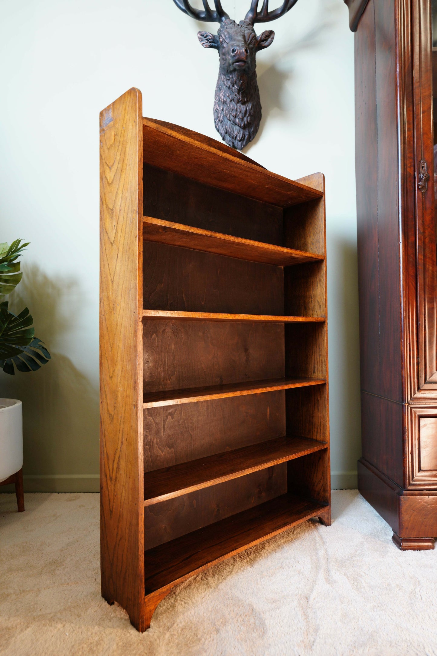 Vintage Slim Open Bookcase In Solid Oak – United Kingdom, C.1910