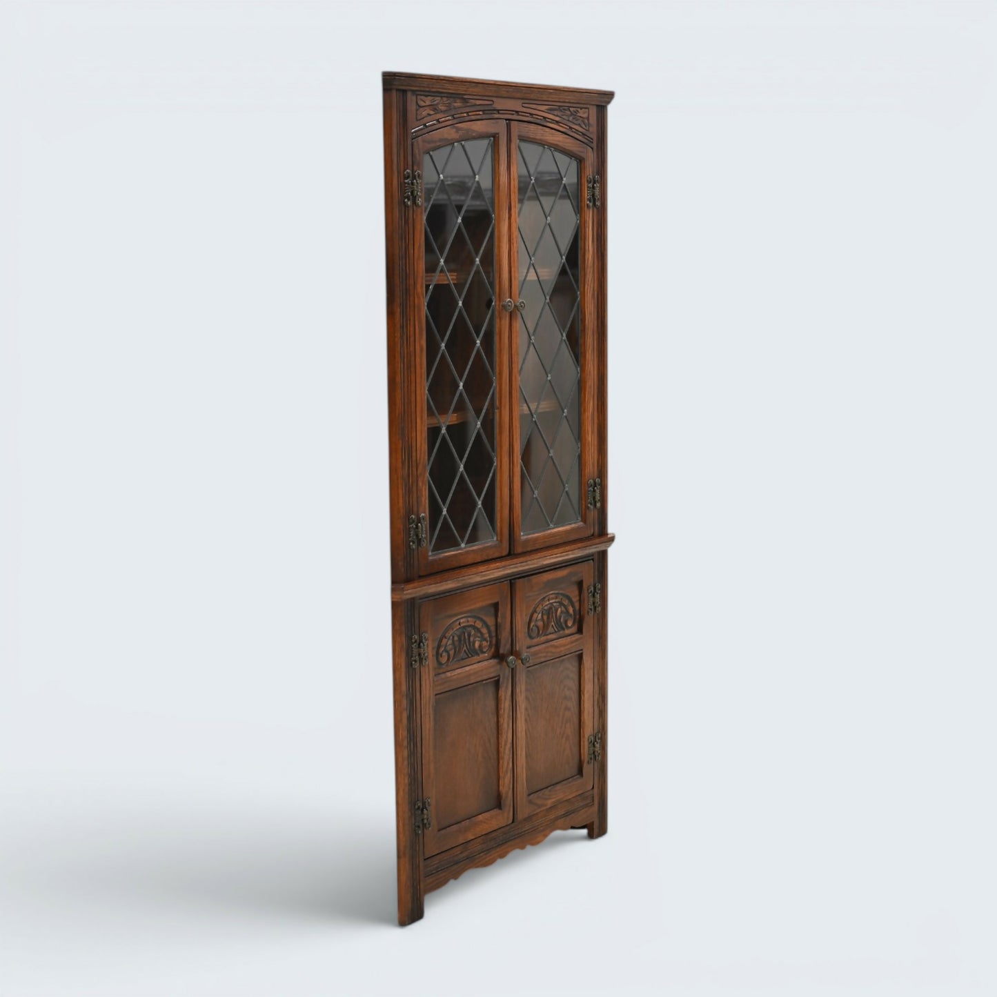 Old Charm Corner Display Cabinet Leaded Glass Tudor Brown EXC FREE UK Delivery*
