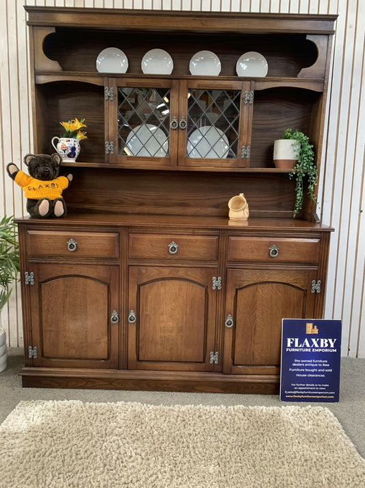 Vintage Old Charm style Oak Large Welsh Dresser Carved Display Cabinet Hutch