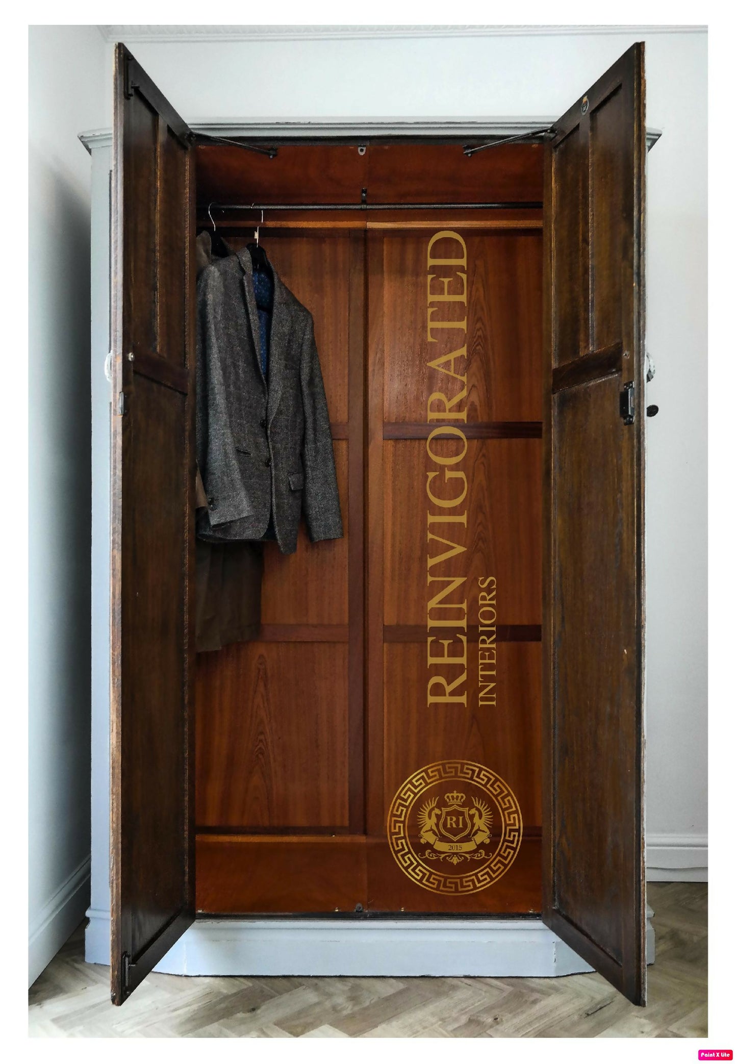SOLD Oak Linenfold Hand Painted Wardrobe Armoire